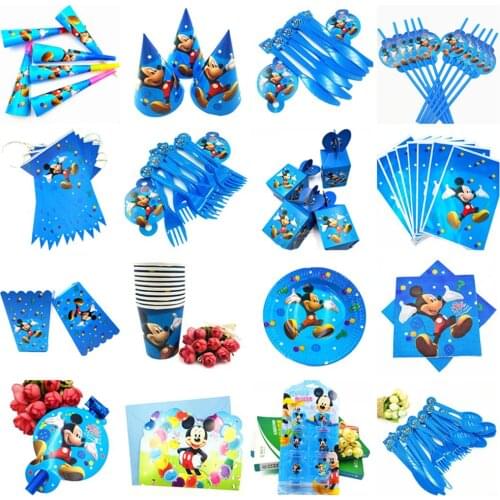 Mickey Mouse Kids Happy Birthday Party Supplies Decorations Disposable Tableware Baby Shower Event Tablecloth Caketopper Set