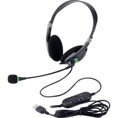 Call Center Headphone with Microphone Over-ear USB Wired Headset for PC Adjustable Bass Stereo PC/USB Office Work Earphones