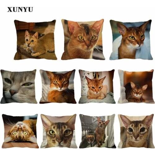 XUNYU Cushion Cover 45x45cm Pet Abyssinian Cat Pillow Cover for Sofa Car Chair Decor Throw Pillowcase наволочки D0038