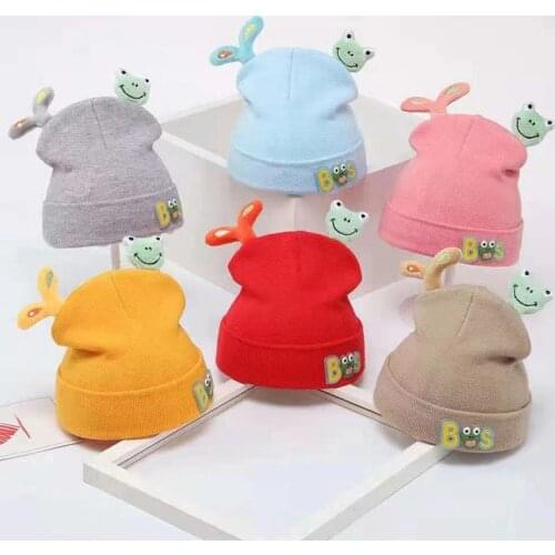 2021New Baby Hat Insert cap pure cotton Little frog Autumn and winter Keep Warm Windproof Solid color Goods in stock