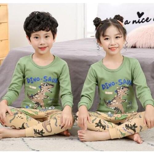 New Kids Boys Cotton Pajama Suits Cartoon Print O-Neck T-Shirt Tops with Pants Baby Girl Clothes Sets Children Autumn Pyjamas