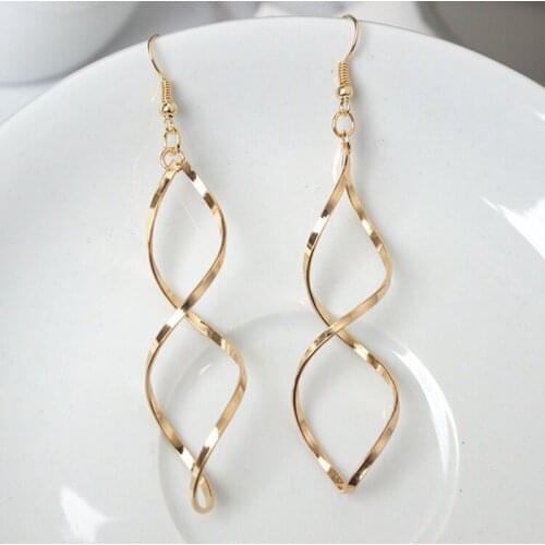 New Fashion Double Loop Drop Earrings For Women Long Wave Dangle Earrings High Quality Statement Wedding Jewelry Wholesale 2018
