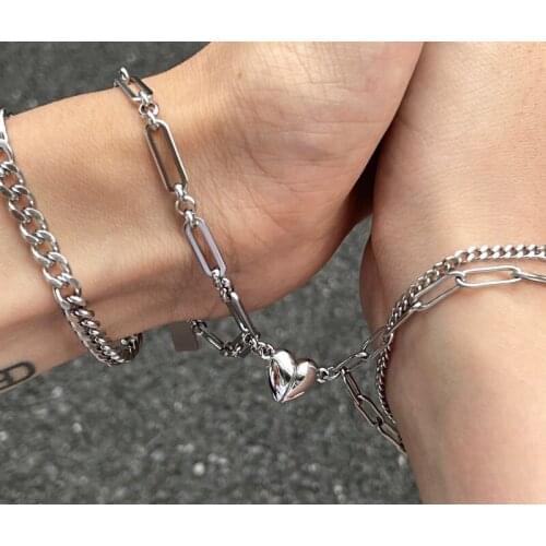 Valentines Day gift titanium steel couple Bracelet boys splicing magnet love bracelet