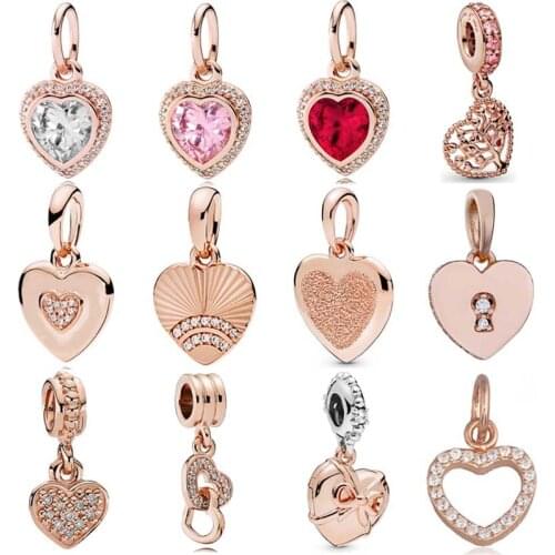 DIY Charm Rose Tree Of Love Matte Brilliance Heart Pendant 925 Sterling Silver Bead Fit Fashion Bracelet Bangle Jewelry
