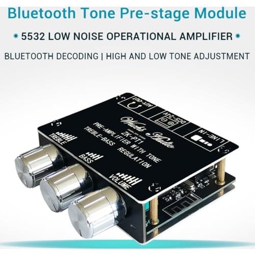 PT1 Bluetooth 5.0 Audio Receiver Decoder Stereo Tone Board Volume Controller Treble Bass Tonal preamp Amp Knob For Amplifier
