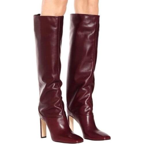 Designer Women Knee High Boots Square Toe Boots Female Long Chunky Block High Heels Botas Autumn Winter Casual Shoes Size 34-43