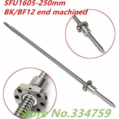 SFU1605 250mm Ball Screw set : 1pc ball screw SFU1605 250mm+1pc SFU1605 ball nut cnc part BK/BF12 end machined