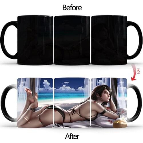 Creative Changing Color Mug Ceramic Mug Heat Revealing Coffee Cup Friend Gift Student Breakfast Cup girl in thought Mug BSKT-012