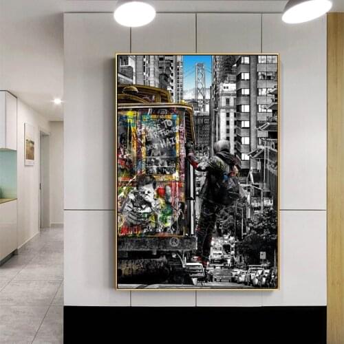 Street Graffiti Art City Landscape Decoration Painting Wall Canvas Art Wall Poster Print Art Abstract Picture for Living Room