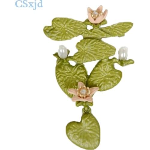 CSxjd Vintage Brooch pearl Lotus water lily corsage leaf brooches