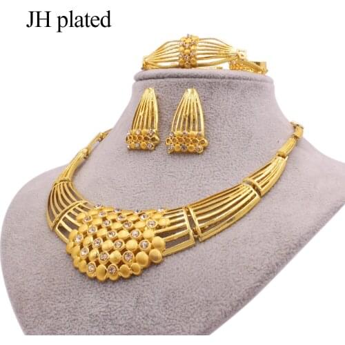 Jewelry sets for women luxury Dubai wedding gold necklace earrings bracelet ring bridal party ornament collares African gift set