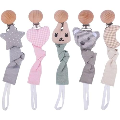 Baby Pacifier Clip Infant Newborn Linen Cotton Animal Wooden Pacifier Chain Nipple Soother Dummy Holder Eco-friendly Material