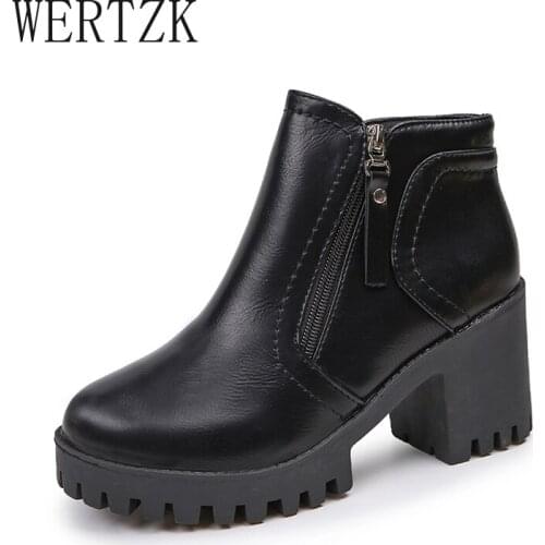 Hot Sale 2021 Women Boots High Heel Biker Combat Brown Black Boots Shoes Zip Woman Botas Women Boots Size 35-40