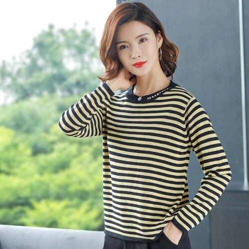Fall Spring Women Pullover Sweater Long Sleeve Round Collar Jumper Top Female Striped Fashion Bottoming Knitted Sweaters H9244
