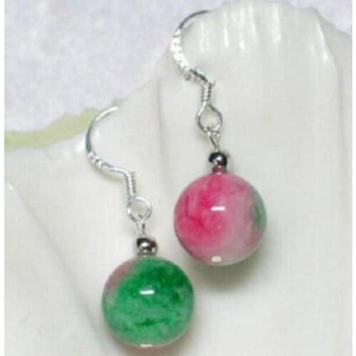 100% Jade Earrings 10-12mm Green Multicolor jade Jadeite laboratory-created 925 Silver Hook Earrings