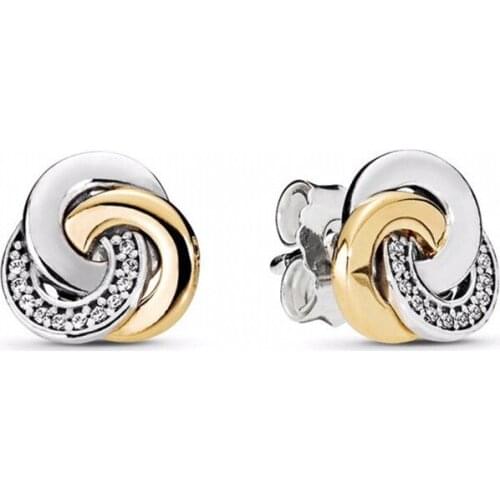 100% S925 Silver New Interlocking Round Fashion PAN Earrings Womens Wedding Party Festival Gift Diy Charm Boutique Jewelry