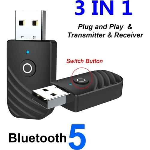 3 in 1 USB Bluetooth 5.0 Audio Transmitter Receiver Adapter for TV PC Car 3.5mm