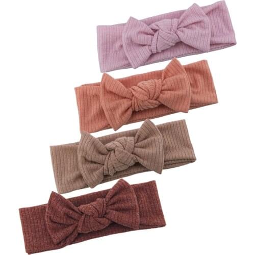 4 PCS Toddler Baby Headbands Cotton Ribbed Newborn Baby Girls Neutral Bow Turban Headband Nylon Hairband Hair Accessories