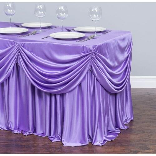 6 FT. DRAPE CHIFFON ALL-IN-1 TABLECLOTH/PLEATED SKIRT WHITE ICE SILK TABLE SKIRT FOR WEDDING PARTY BANQUET