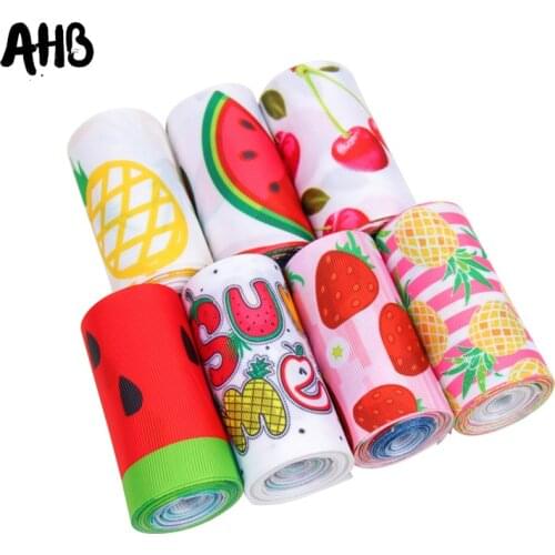 AHB 2 Yards 75mm Grosgrain Fabric Ribbon Flamingo Fruit Print Ribbon Hair Bow Crafts Wrapping Home Decoration Handmade Materials