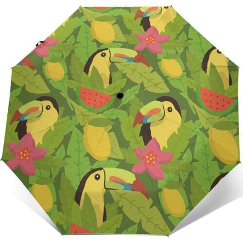 Automatic Umbrella Tropical Summer Toucans Fruits three-fold umbrella women men rain umbrella