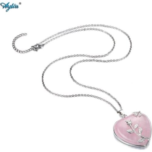 Ayliss Bulk Price Natural Stone Pink Quartz Gem Stone Heart Pendant Necklace Jewelry 20"inches For Mothers Day Birthday Gift