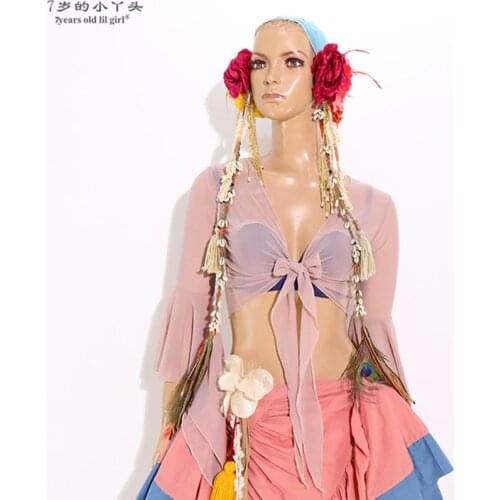 Bellydance costume top Wavy edge butterfly sleeve bellydance Practice clothing top dancewear BYY61