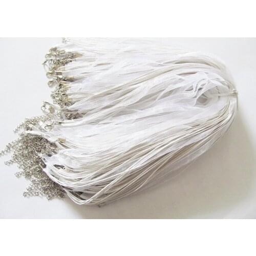 Free Shipping 100pcs 18inch White Organza Ribbon Wax Cotton Necklace Cord String,Extender Chain,Lobster Clasp,DIY Accessory