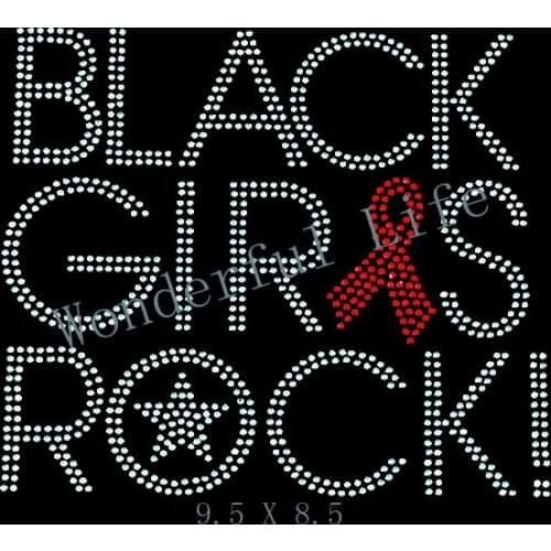Free shipping BLACK GIRLS ROCK with Red Ribbon Rhinestone Iron on Transfer