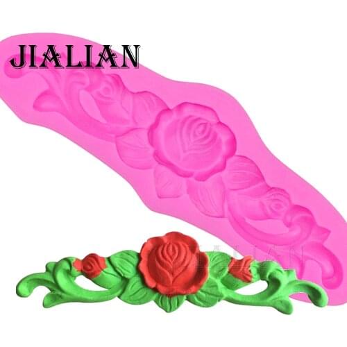 Free shipping lace vine Leaves roses Flowers chocolate wedding cake decorating tools DIY baking fondant silicone mold T0263