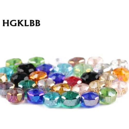 HGKLBB 50pcs Wheel shape Austrian crystal beads ball 8x6mm Flat round Spacer Loose Glass Bead for Jewelry making Bracelet DIY