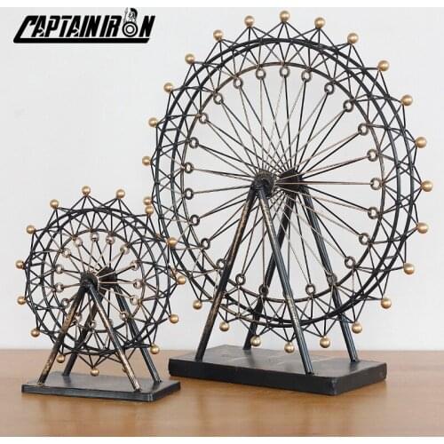 CAPTAINIRON Retro Ferris Wheel Figurines Miniatures Iron Ferris Wheel Model Metal Crafts Ornament for New Year Nodic Home Decor