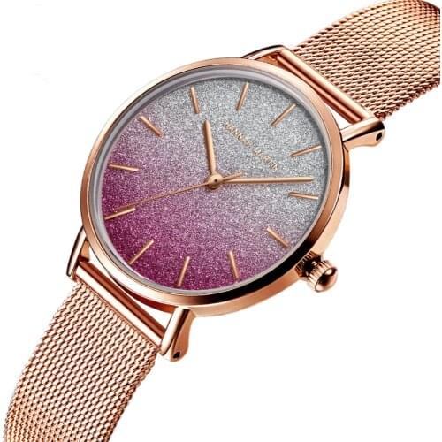 Luxury Japanese Movement Watch Gradient Color Rose Gold Stainless Steel Mesh Quartz Women Watch 1 Set Bracele Montre Femme