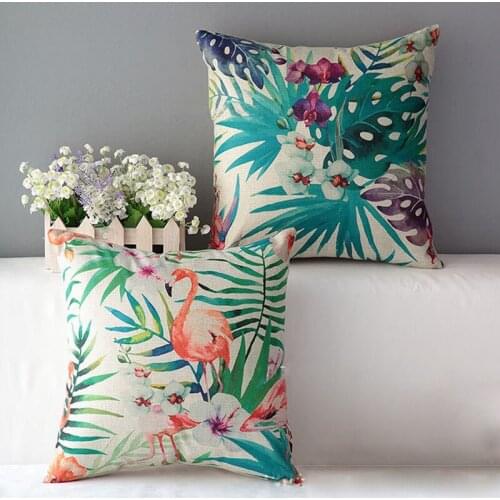 18" Flower Flamingo Series Cushion Cover Printed Square Pink Flamingo Cotton Linen Sofa Animal Home Decorative Throw Pillow Cove