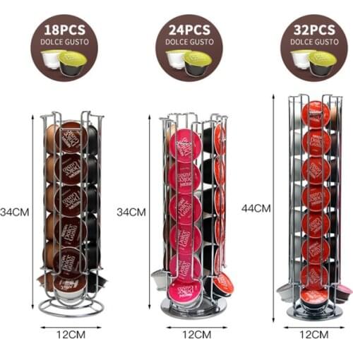 18/24 /32Cups Rotatable Coffee Pod Holder Iron Chrome Plating Display Capsule Rack Stand Storage Shelves For Dolce Gusto Capsule