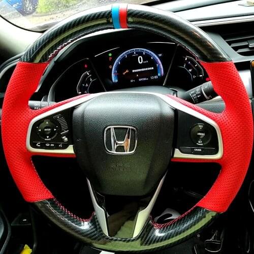 For Honda Civic crv Crider Breeze Envix DIY carbon fiber suede leather car steering wheel cover car accessories
