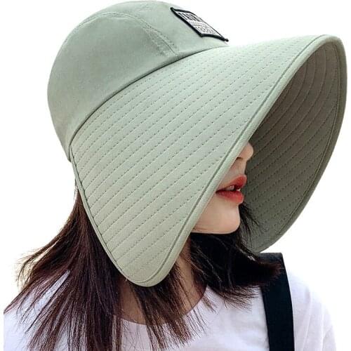 Women Summer Hat Big Brim Adjustable Anti-UV Protection Fisherman Hat Foldable Beach Sun Hats Empty Top Hat Ponytail Hat Travel