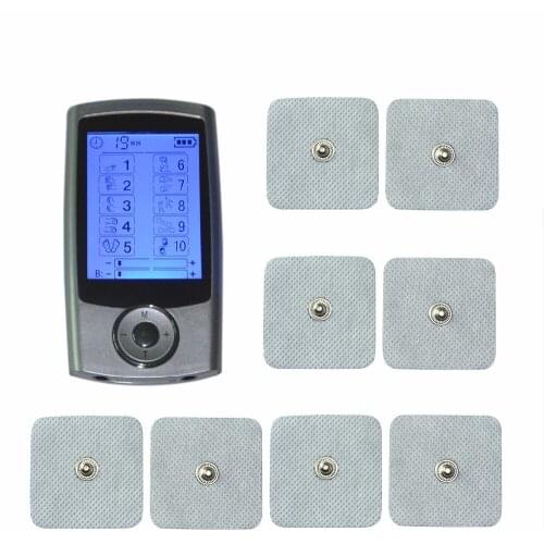 Electrical Digital Therapy Massager Dual Output 10 Mode Muscle Stimulator Fatigue Relief + 8Pcs 3.5mm Button Type Electrode Pads
