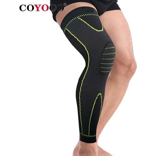 COYOCO Brand Lengthen Sport Knee Protect Leg Support Leggings 1 Pcs Long Green Stripe KneePads Knee Warm Guard Sleeve