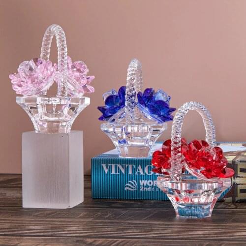H&D Crystal Rose Flower Basket Figurine Dreams Ornament Craft Wedding Valentines Day Favors Gifts Table Decoration (3 Colors)
