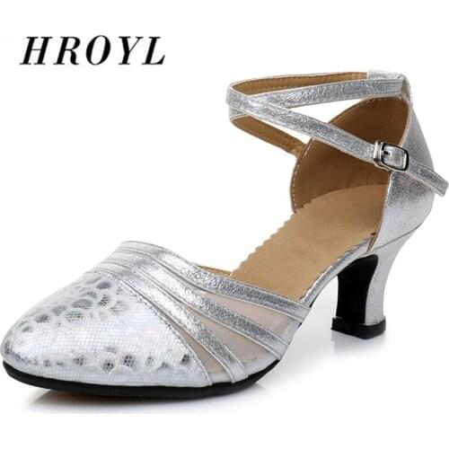 HROYL Hot-selling Modern Latin Dance Shoes For Women/Ladies/Girls Latin Tango Ballroom PU+mesh shoes Heeled 3.5/5.5CM wholesales