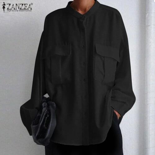 2021 ZANZEA Casual Solid Shirts Fashion Womens Autumn Blouses Long Sleeve Blusas Female Button Tunic Overszied Tops Chemise