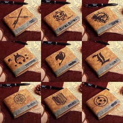 PU Khaki Short Wallet of JOJO Pirate King Skull Death Note Fairy Tail Totoro Sword Art Online Attack On Titan with Coin Pocket