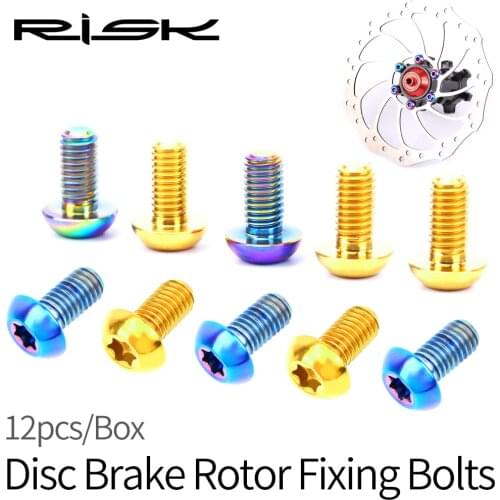 RISK 12pcs/box Mountain Road Bike Bicycle TC4 Titanium M5X10mm Disc Brake Rotor Fixing Bolts Screws T25 Torx Round Head