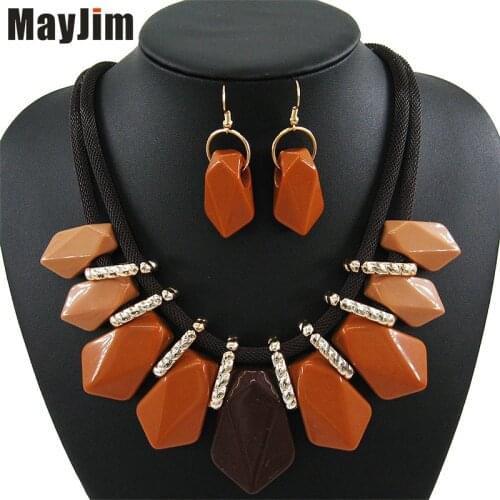 MayJim 2018 Statement cheap fashion jewelry sets Double chain geometry Pendant Vintage chokers dubai wedding jewelry sets Bijoux