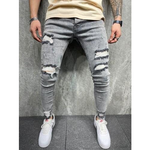 Premium Gray Laser Cut Slim Fit Mens Jeans
