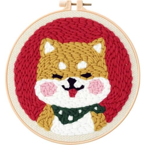 Cute Dog Punch Needle Starter Kit, Beginner Punch Needle Kit with Adjustable Hoop, Yarn, Burlap with a Pattern, English Manual