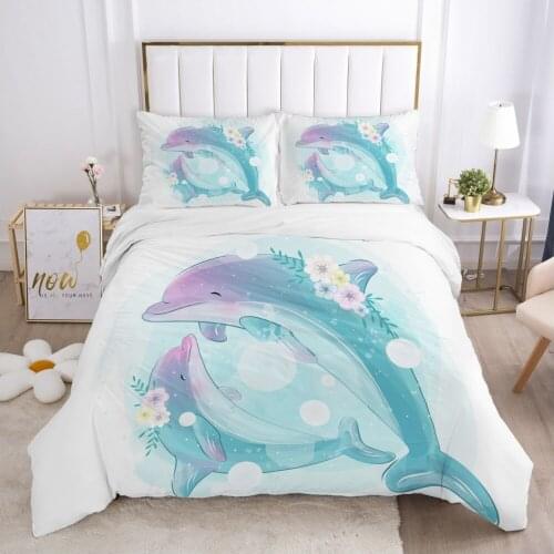 Cartoon Childrens Bedding set for kids baby boy girls Duvet cover set pillow case Bed linens Quilt cover 140x200 Car dolphin