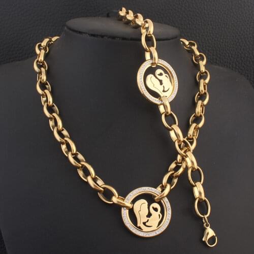 NEW Wholesale Fashion Stainless Steel Round Necklace And Bracelet Jewelry Sets For WOMEN SBJZCIEA