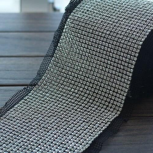 1 yard 24 row clear crystal rhinestone mesh trim with SS17 stones black plastic base for costume wedding garment decoration